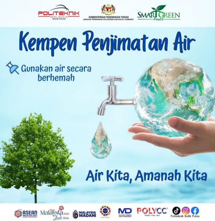 Poster Kempen Penjimatan Air: Air Kita, Amanah Kita.